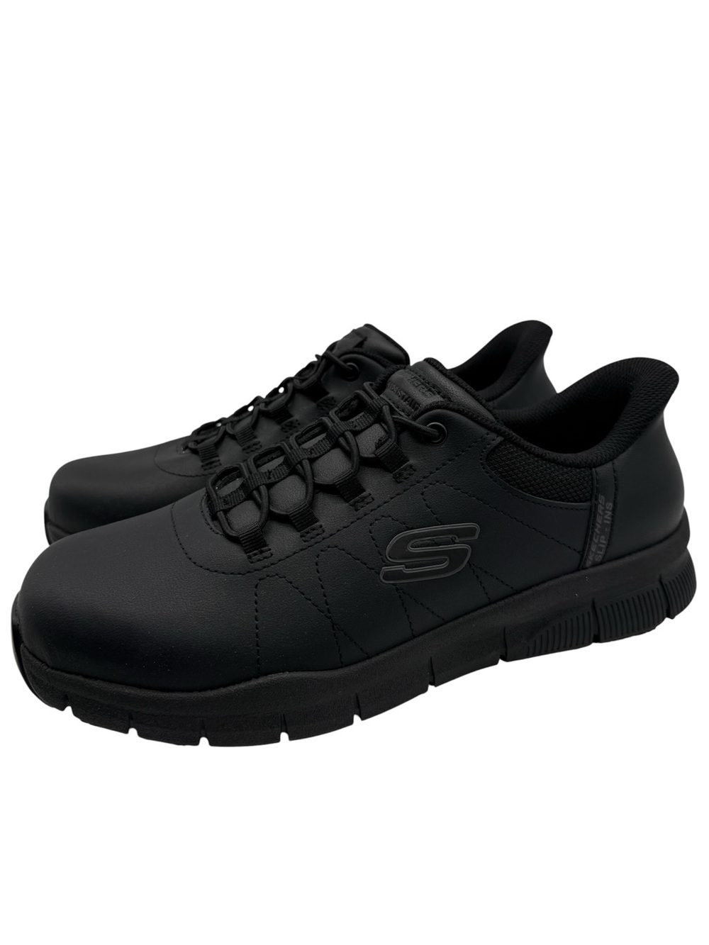 Skechers Womens Nampa Work Shoes 9 Black Leather Slip On Low Top Slip Resistant